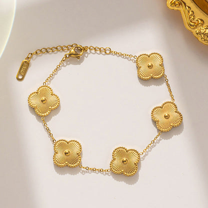 Anti Tarnish Clover Theme Gold Plated Bracelet for Ladies and Women