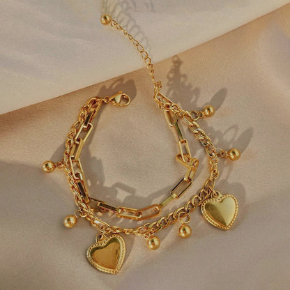 Hearts Bracelet Anti Tarnish Gold Plated Stainless Steel