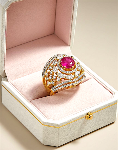 Ruby Stone American Diamond Ring