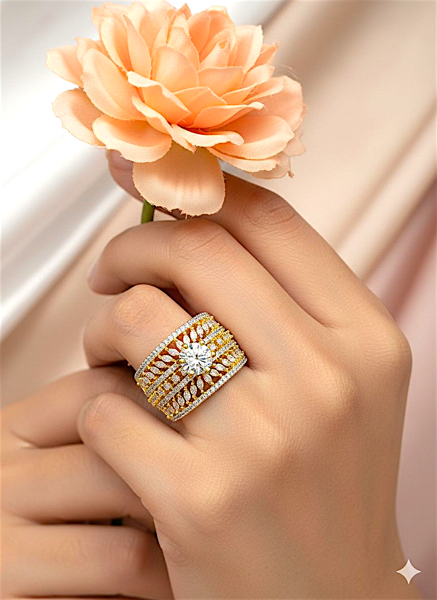 Coruscate Jewels "Grand Sparkle Ring" : Round Center Stone with Diamonds