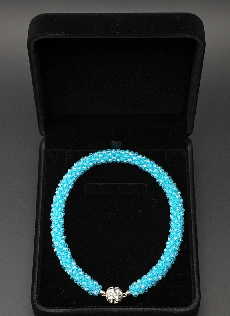 Sky-Blue Shimmer Long Beaded Necklace Set