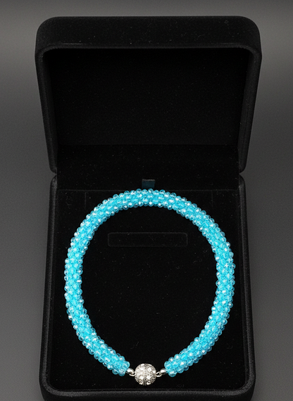 Sky-Blue Shimmer Long Beaded Necklace Set