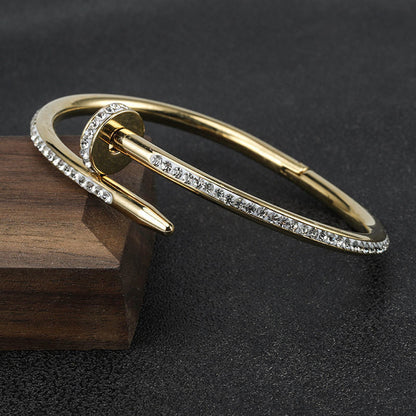 Stainless Steel Gold-Plated Anti- Tarnish SD Studded Nail Theme Bracelet
