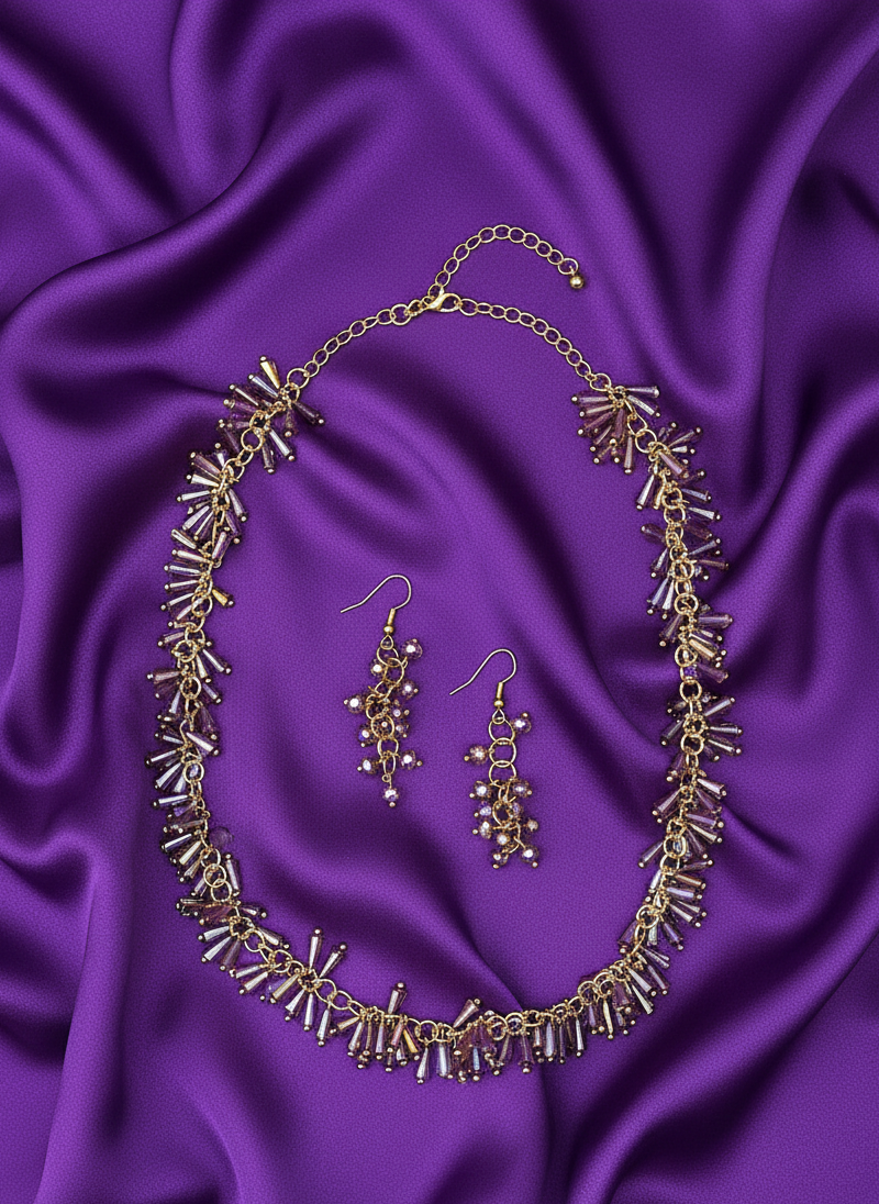 Beaded Purple Necklace Set with Earrings