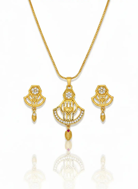 Gold Polish Pendant Set Ruby Drop Heart Glow Coruscate Jewels