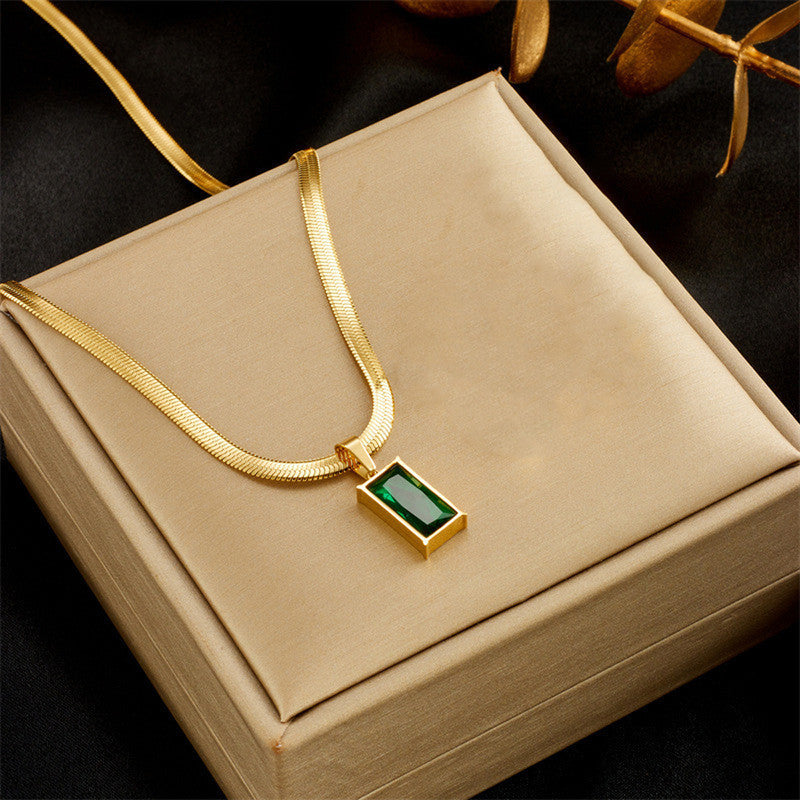 Anti Tarnish Gold-Plated Geometric Green Pendant