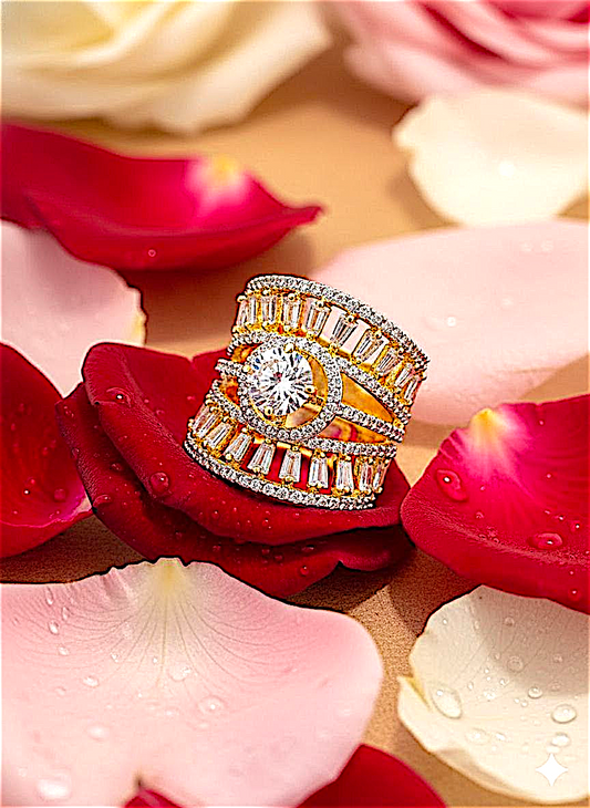 Coruscate Jewels Regal Diamond & Gold-Tone Adjustable Statement Ring