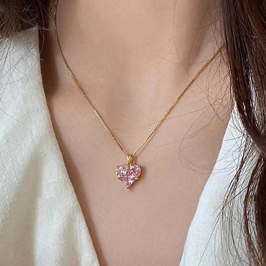Anti Tarnish Gold Plated Pink Heart CZ Pendant