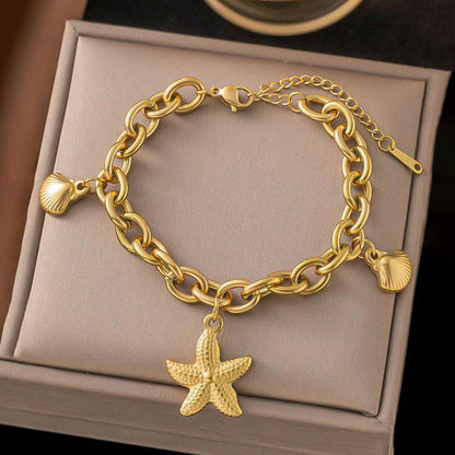 Anti Tarnish Sea Shell Theme Gold Plated Bracelet