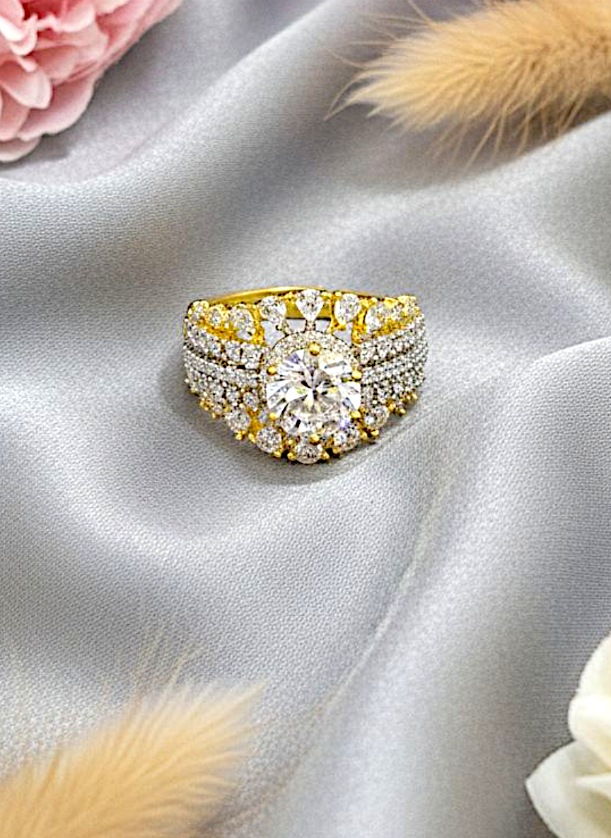 Coruscate Jewels "The Grand Duchess" Gold-Plated Crystal Halo Statement Ring