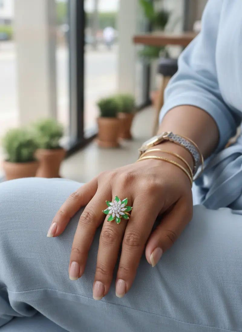 Emerald Cubic Zirconia Ring Coruscate Jewels