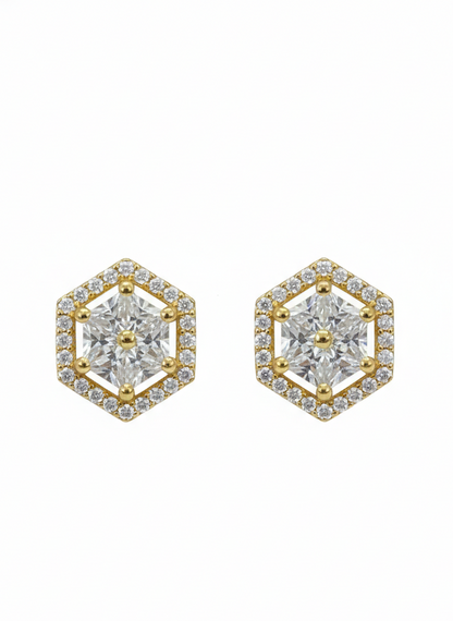 AD Gold Plated Hexagon Theme Earrings