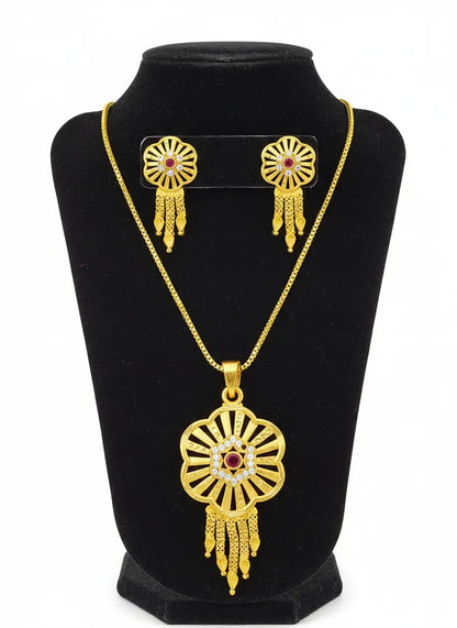 Gold-Plated Pendant Set Ruby Sunflower Cascade Coruscate Jewels