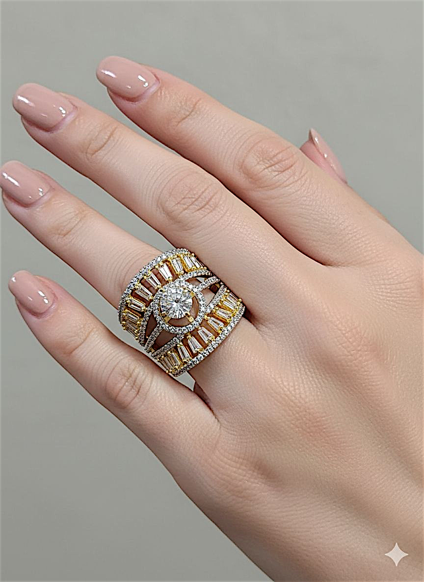 Coruscate Jewels Regal Diamond & Gold-Tone Adjustable Statement Ring