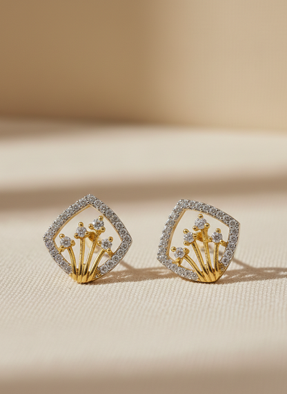 American Diamond Gold Plated Starry Night Stud Earrings