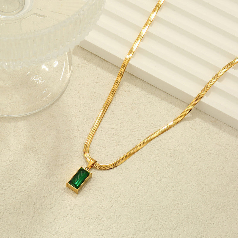 Anti Tarnish Gold-Plated Geometric Green Pendant