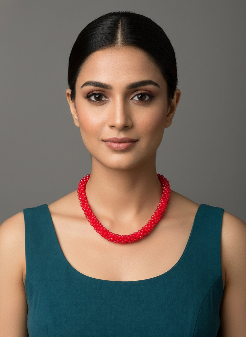 Red Beaded Crystal Necklace Set