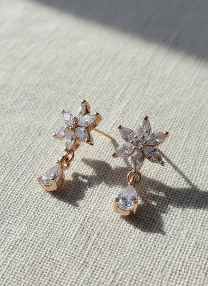 American Diamond Rose Gold Plated Star Teardrop Earrings