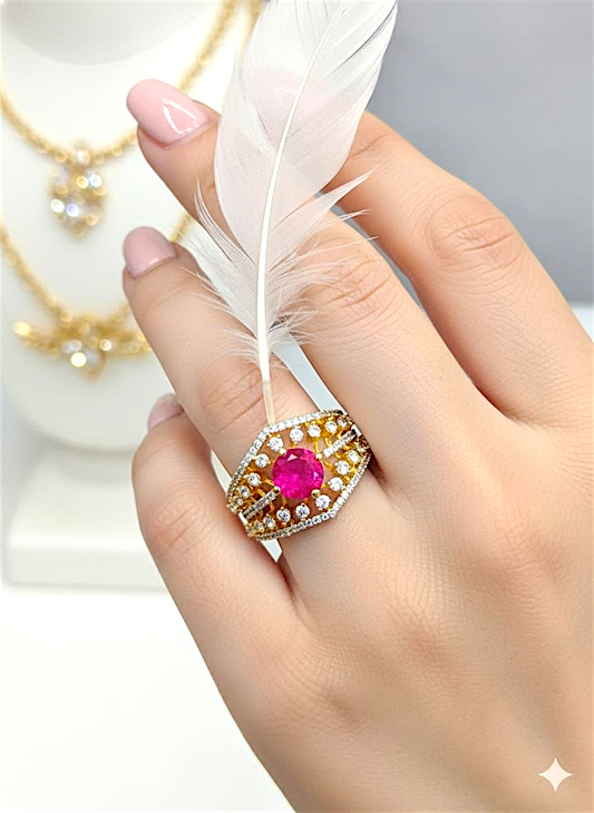 Coruscate Jewels - Heirloom Sparkle Wide Band Ring in Gold Tone