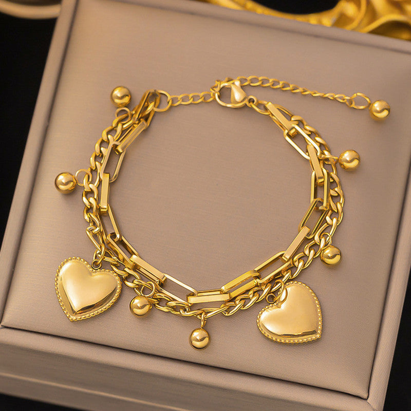 Hearts Bracelet Anti Tarnish Gold Plated Stainless Steel