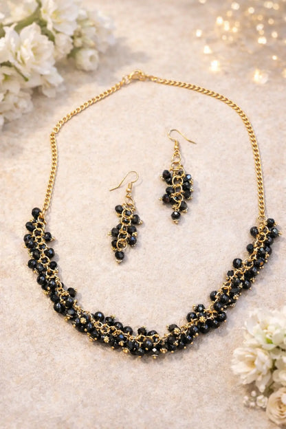 Black Beaded Gold Chain Necklace Set Coruscate Jewels
