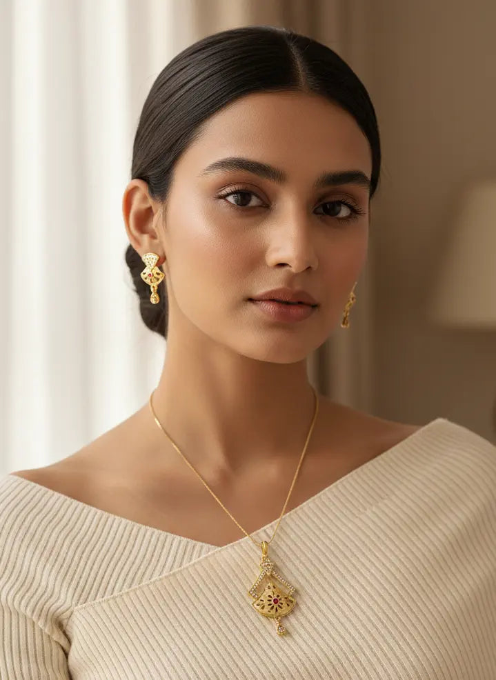 Gold-Plated Pendant Set Scarlet Crown Coruscate Jewels