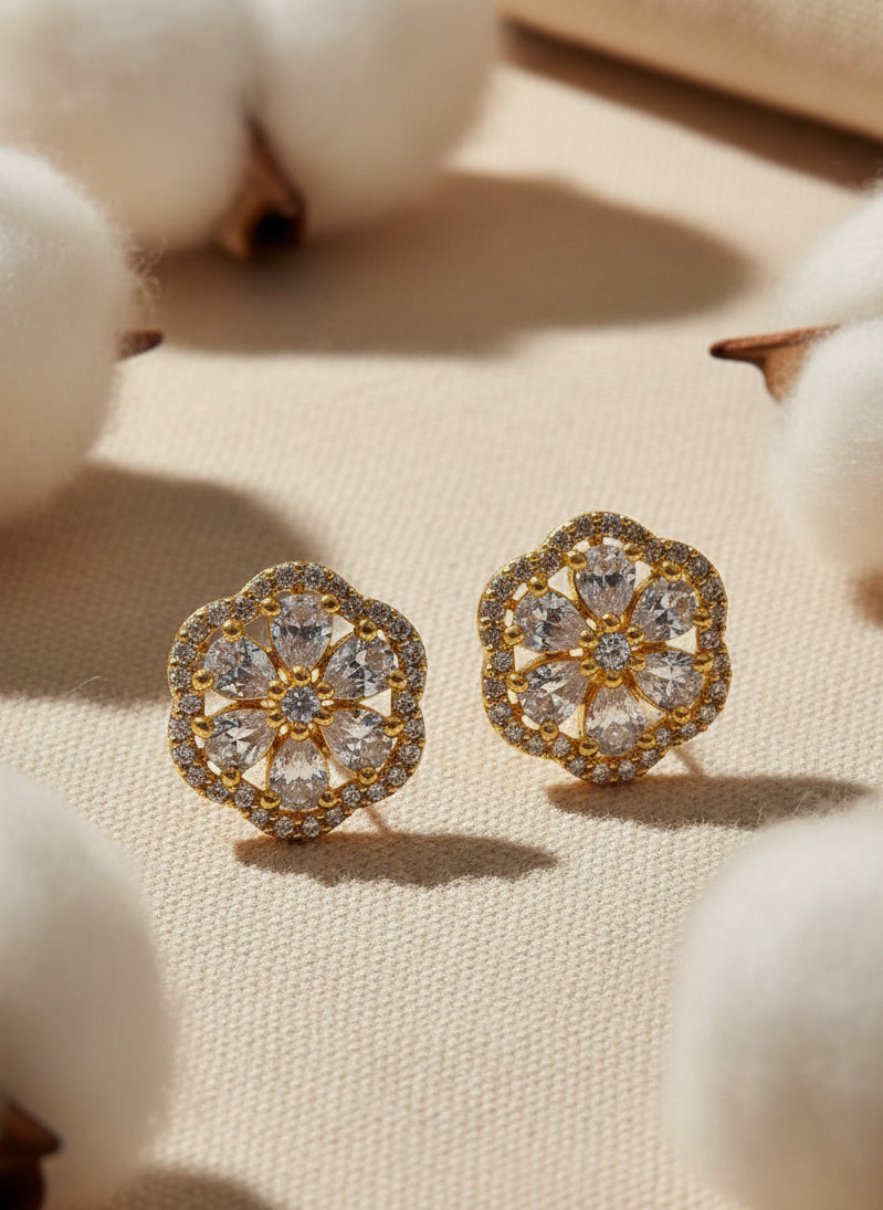 AD Earrings Gold-Plated Flower Theme