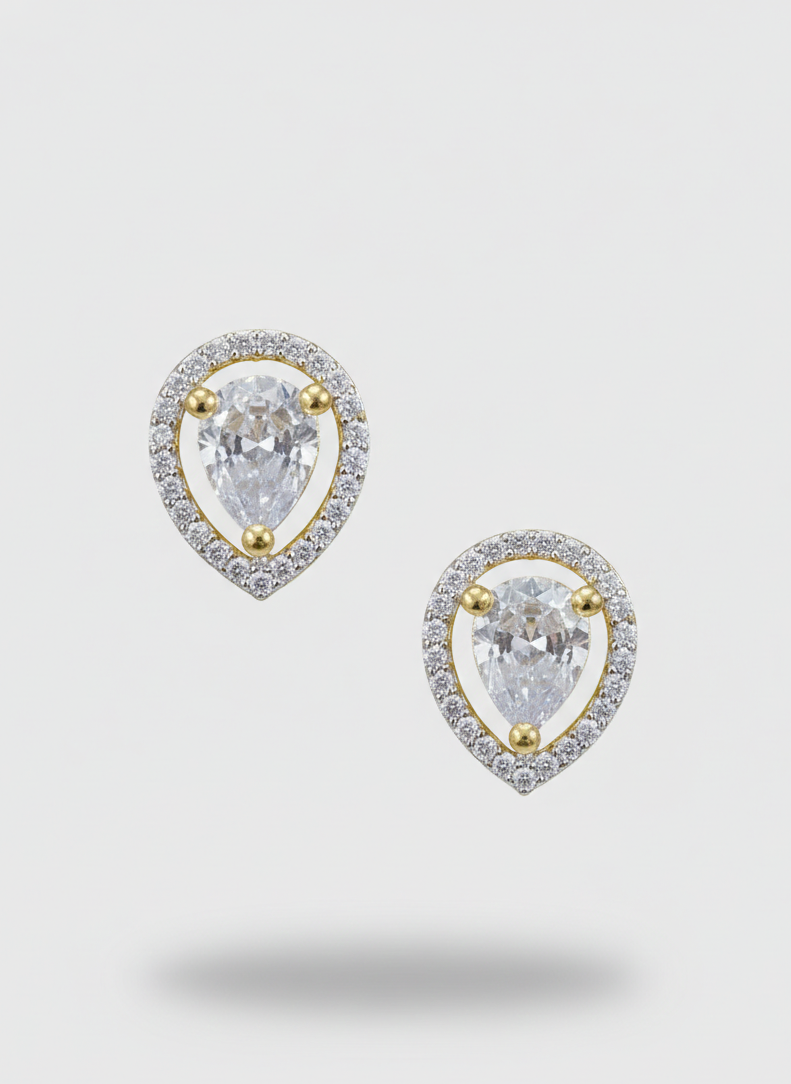 Gold Plated American Diamond Teardrop Earrings