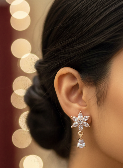 American Diamond Rose Gold Plated Star Teardrop Earrings