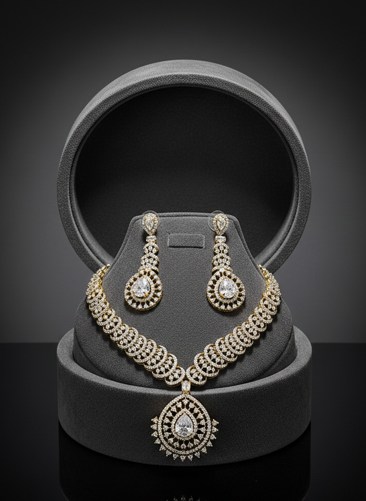 American Diamond Gold Plated Luxe Shine Necklace Set