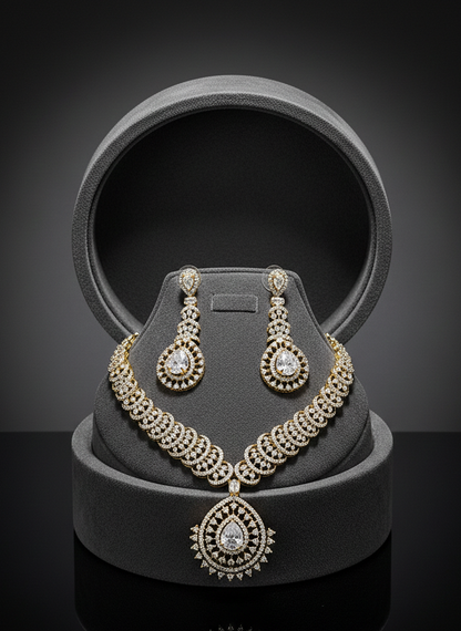 American Diamond Gold Plated Luxe Shine Necklace Set