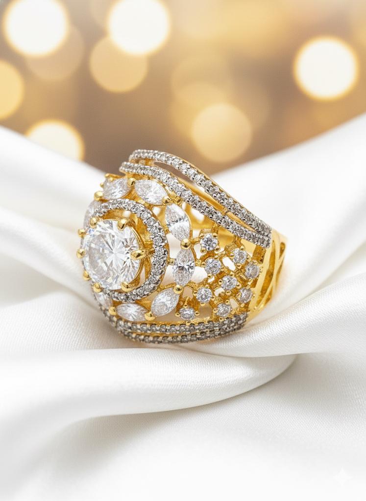 Coruscate Jewels - Adjustable Clear Stone Ring with CZ Diamonds