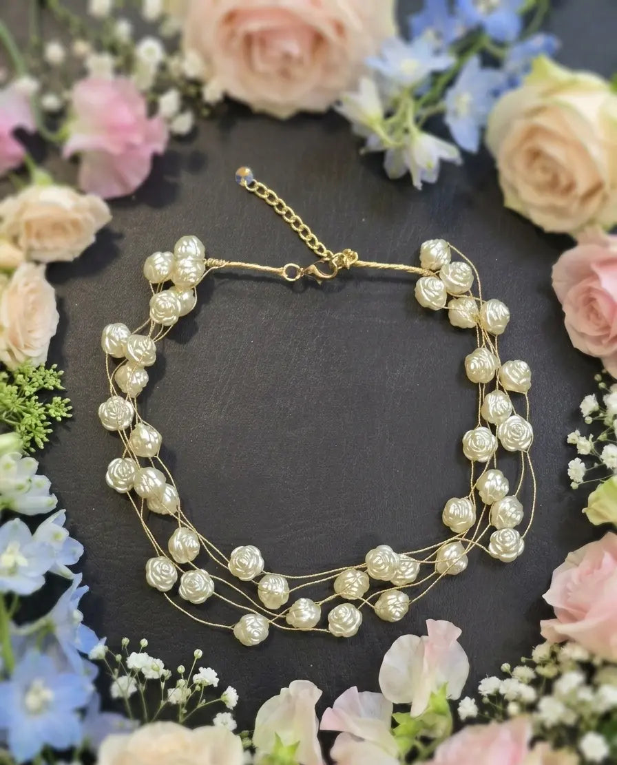 Beads Necklace Thread Rose Pearl Necklace Coruscate Jewels
