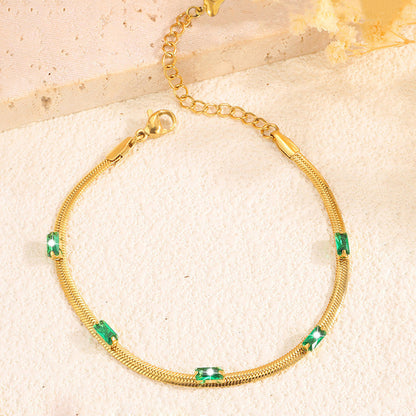 Snake Chain Green Emerald Studded Anti Tarnish Gold Plated