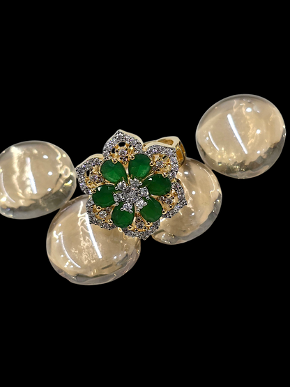 Emerald Blossom Adjustable Ring
