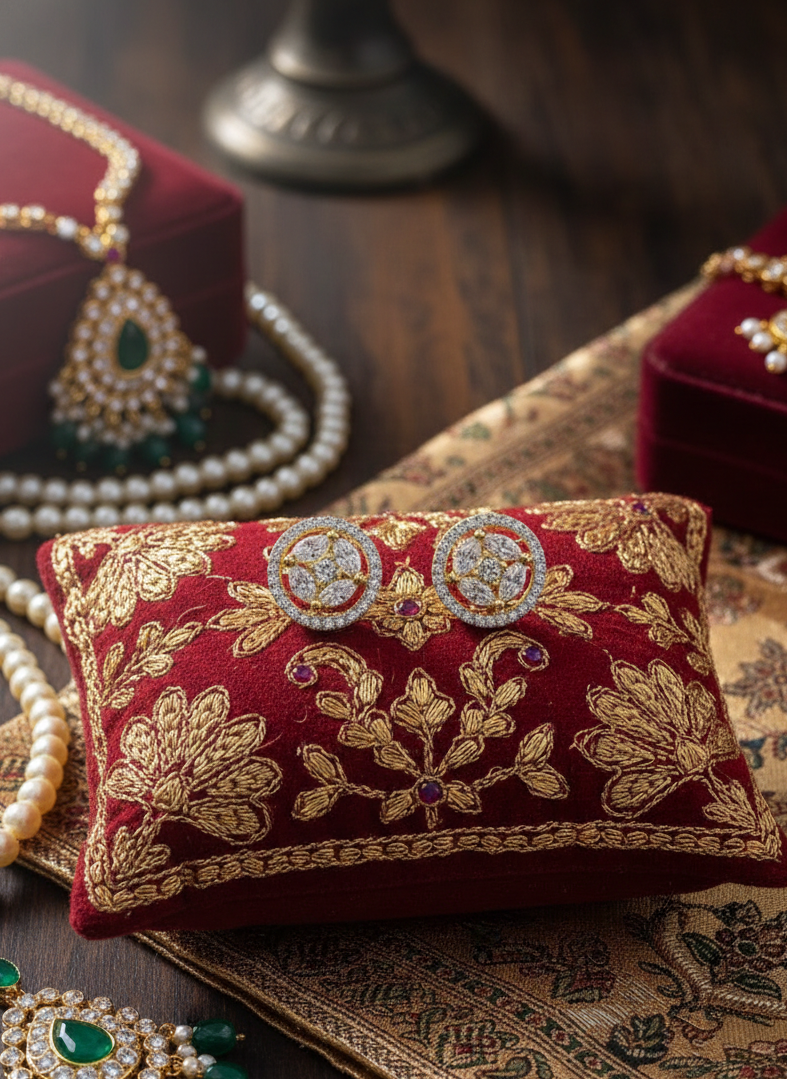 Gold Plated AD Studded Round Border Earrings