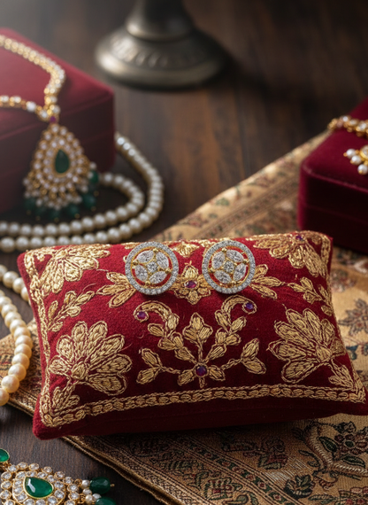 Gold Plated AD Studded Round Border Earrings