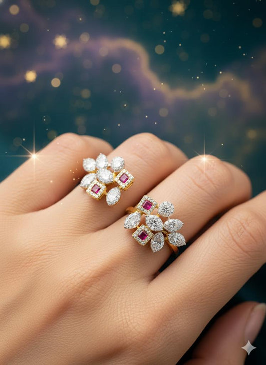 Coruscate Jewels Ruby Bloom Double Finger Adjustable Ring