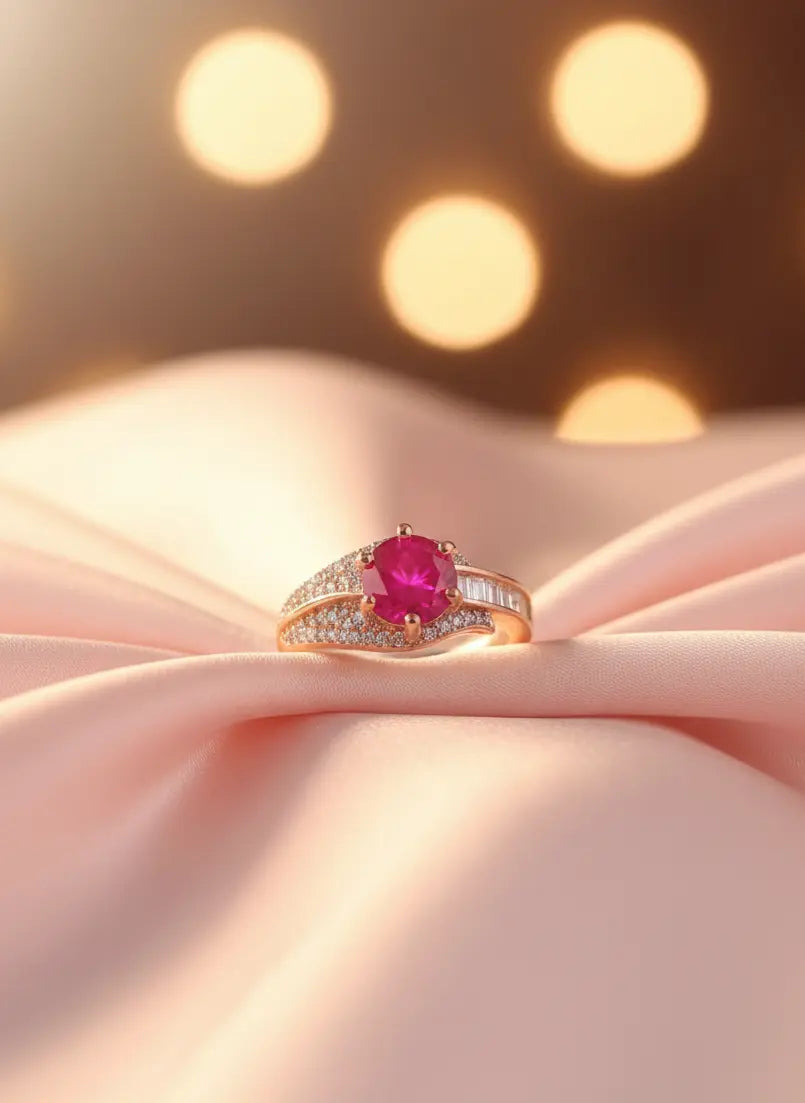Elegant Ruby Zirconia Ring Coruscate Jewels