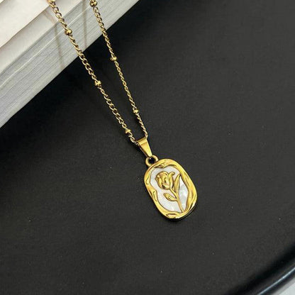 Gold Plated White Rose Anti Tarnish Pendant Set