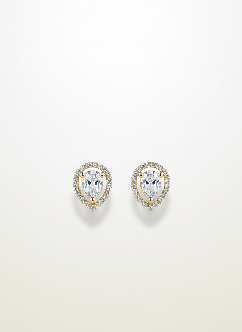 Gold Plated American Diamond Teardrop Earrings