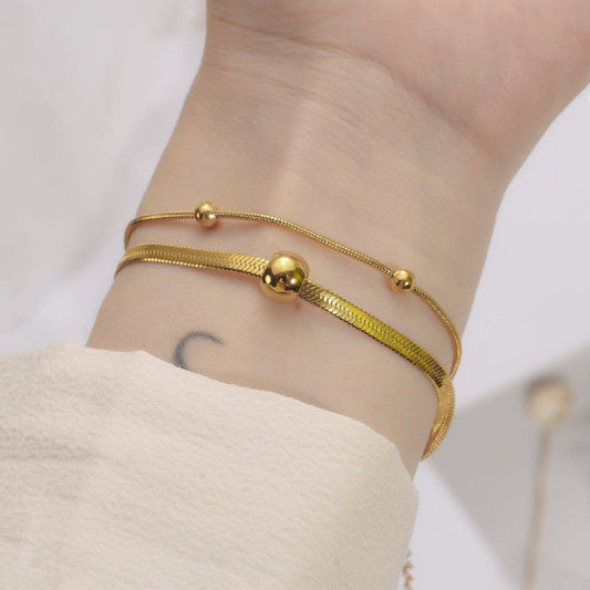 Anti Tarnish Gold Plated Snake Chain Double Strand Geometric Bracelet