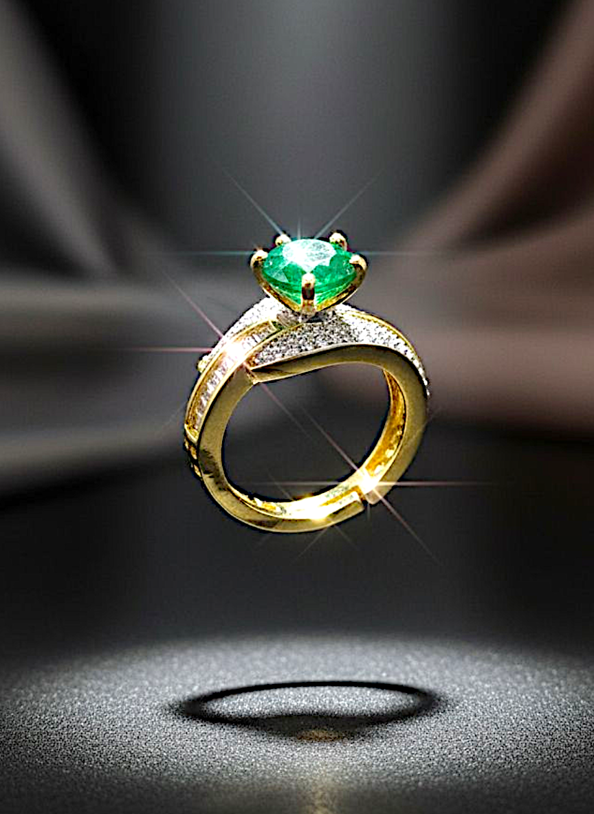 Coruscate Jewels Emerald Elegance Gold-Plated Ring with Dual Crystal Band