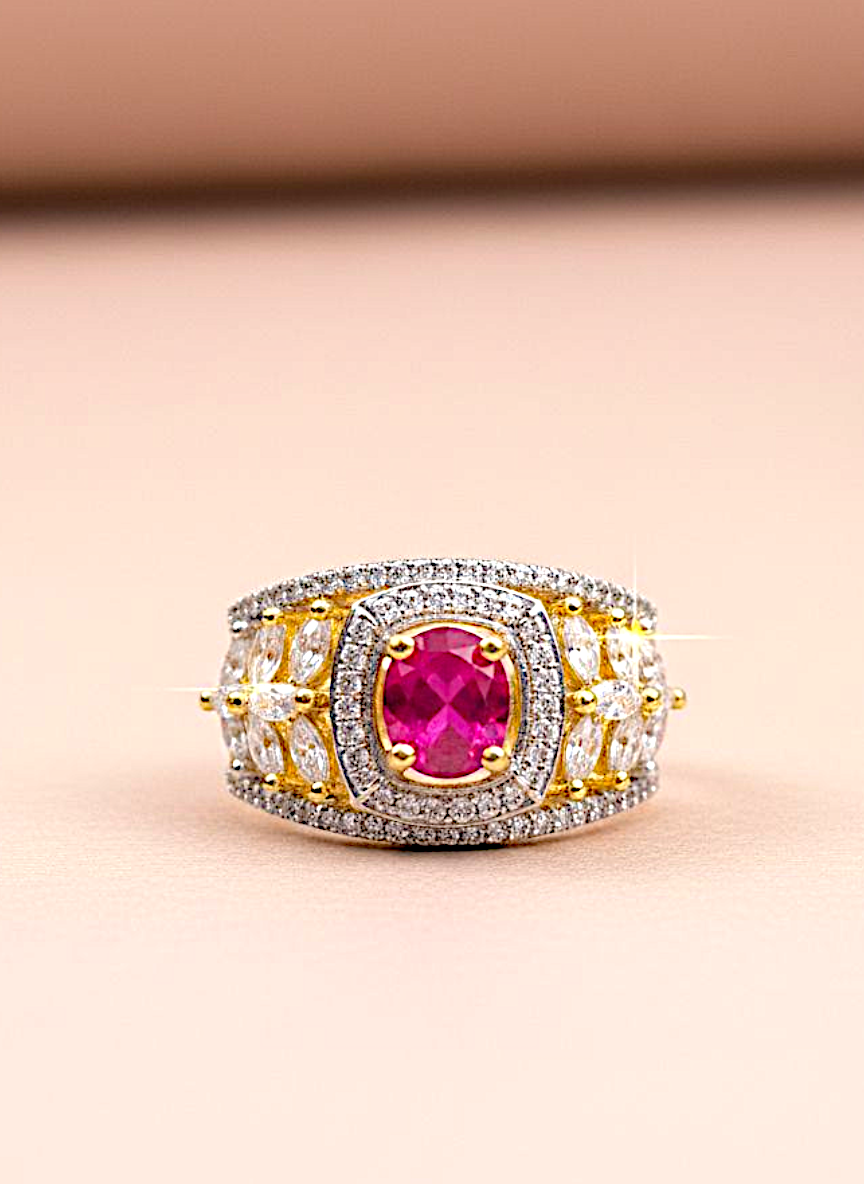 Coruscate Jewels Ruby Radiance Gold-Plated Adjustable Finger Ring