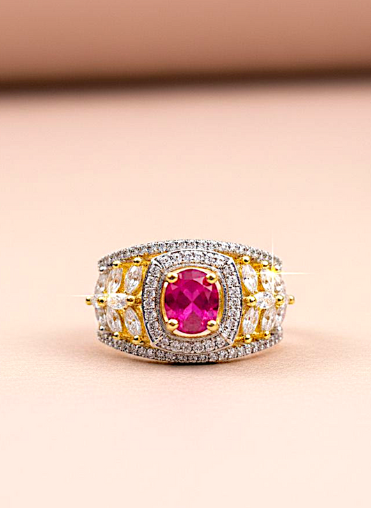 Coruscate Jewels Ruby Radiance Gold-Plated Adjustable Finger Ring