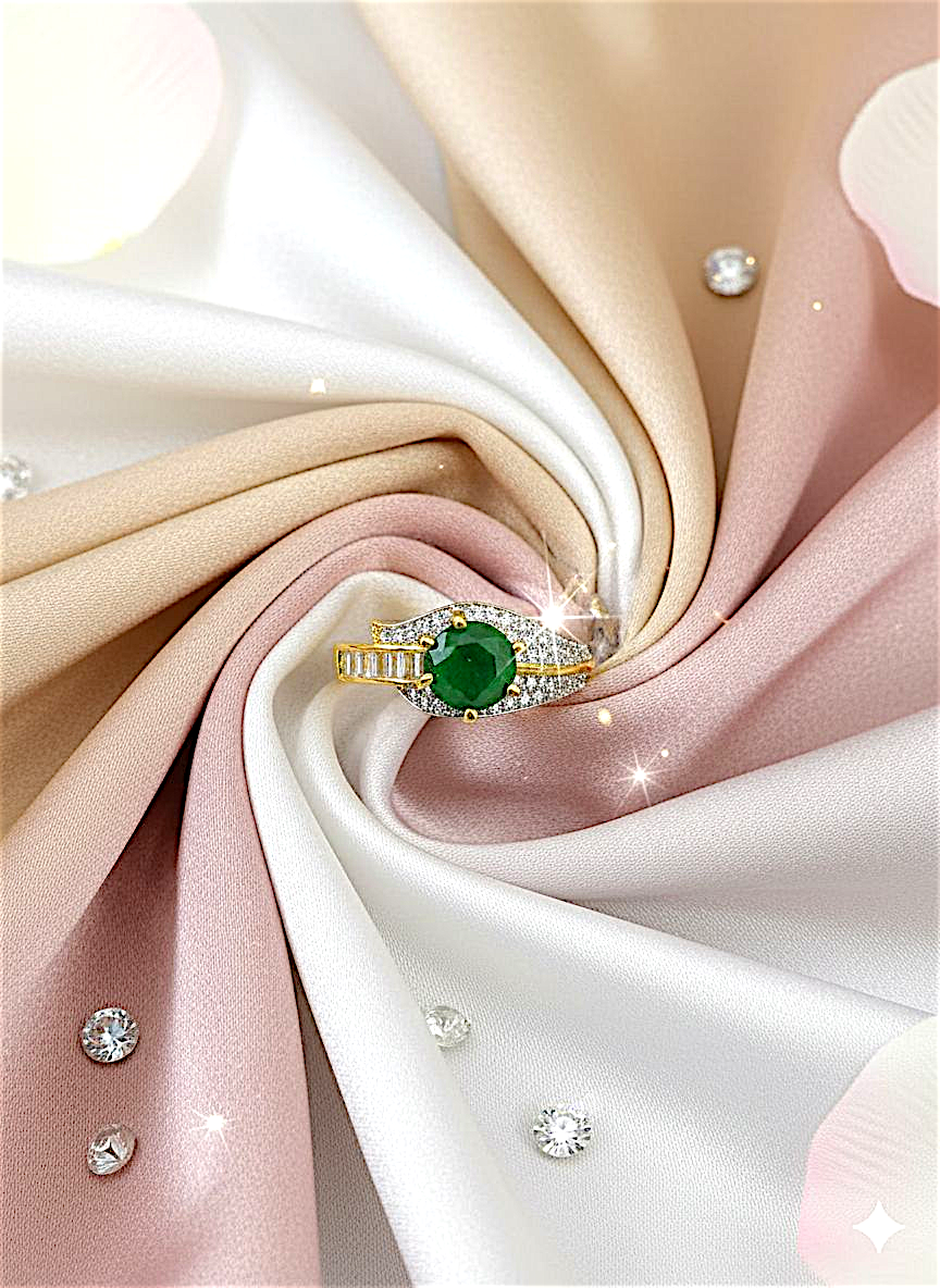 Coruscate Jewels Emerald Elegance Gold-Plated Ring with Dual Crystal Band