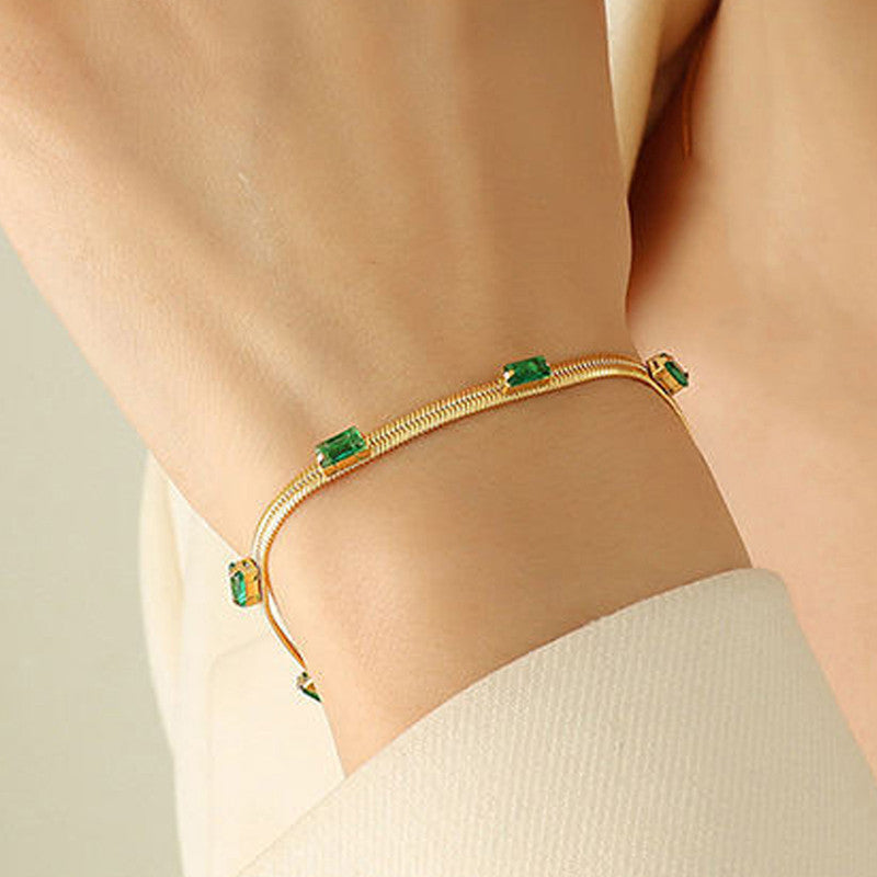 Snake Chain Green Emerald Studded Anti Tarnish Gold Plated
