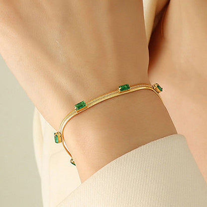 Snake Chain Green Emerald Studded Anti Tarnish Gold Plated