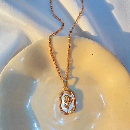 Gold Plated White Rose Anti Tarnish Pendant Set