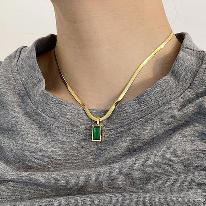 Anti Tarnish Gold-Plated Geometric Green Pendant